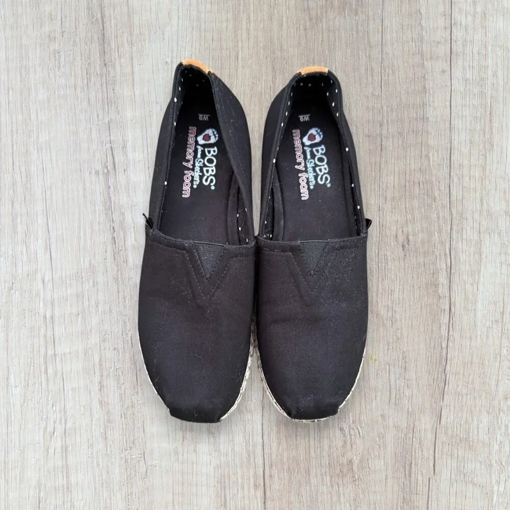BOBS by Sketchers Black Canvas Breeze Platform Espadrilles Shoes Women's 9